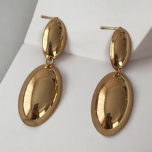 Gold Oval Sarkıt  Çelik Küpe