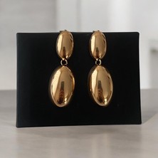 Gold Oval Sarkıt  Çelik Küpe
