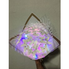 LED Işıklı 20 Li Beyaz Kelebek Çiçek Buketi