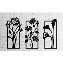 3lü Lazer Kesim Çiçek Duvar Dekor