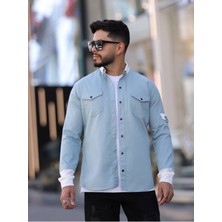 YXC Trend Maker Erkek Slim Fit Dar Kesim Uzun Kollu Yaka Detaylı Çift Cepli Gömlek.