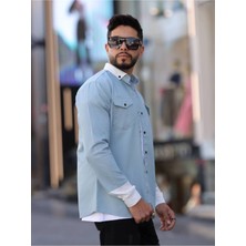 YXC Trend Maker Erkek Slim Fit Dar Kesim Uzun Kollu Yaka Detaylı Çift Cepli Gömlek.