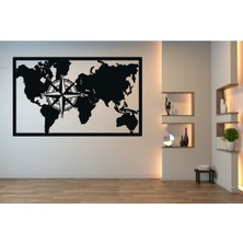 Pusulalı Dünya Haritası Lazer Kesim Duvar Dekor