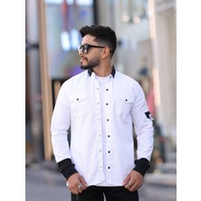 YXC Trend Maker Erkek Slim Fit Dar Kesim Uzun Kollu Yaka Detaylı Çift Cepli Gömlek.