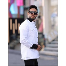 YXC Trend Maker Erkek Slim Fit Dar Kesim Uzun Kollu Yaka Detaylı Çift Cepli Gömlek.