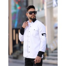 YXC Trend Maker Erkek Slim Fit Dar Kesim Uzun Kollu Yaka Detaylı Çift Cepli Gömlek.