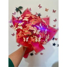 Kaliteşi 45LI LED Işıklı Kırmızı Kelebek Buketi Büyük Boy Kelebek Buketi
