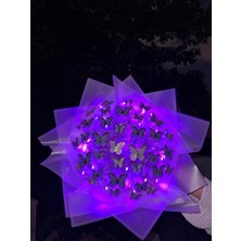 LED Işıklı Lila Renk Kelebek Buketi