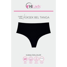 Kadın Tanga, Yüksek Bel Tanga 5'li Paket Siyah String Tanga Külot Pamuklu Kumaş