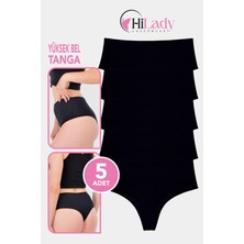 Kadın Tanga, Yüksek Bel Tanga 5'li Paket Siyah String Tanga Külot Pamuklu Kumaş