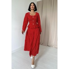 Supplierby Kırmızı Puantiye Desenli Volanlı Elbise