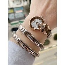 Ferrucci Yılan Sarmalı Çelik Kordon Kadın Kol Saati+Sürpriz Takı Hediye