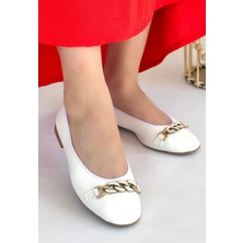 Zarif Kadın Cleo Beyaz Cilt Babet Ayakkabı