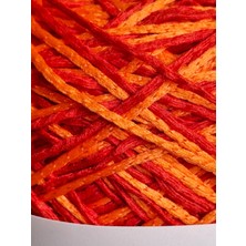 Kiremit ve Portakal Rengi, Zincir Koton ve Zincir Polyester Karışımı Tasarım El Örgü Ipi (200 Gr.)