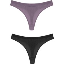 2'li Pamuklu Fitilli Beli Lastikli Kadın String Tanga Külot