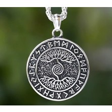 Voyageaccessory Çift Taraflı Kullanım Nordic Yggdrasil Yaşam Ağaç Viking Pusula Kolye / Yaşam Kolye