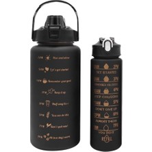 Lascaris 2'li Set Bpa Içermez Motivasyonel Siyah Su Matarası 3d-2d Sticker Hediyeli