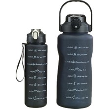 Lascaris 2'li Set Bpa Içermez Motivasyonel Siyah Su Matarası 3d-2d Sticker Hediyeli