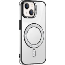 iPhone 14 Kılıf Pırlanta Taş Tasarımlı Kablosuz Şarj Özellikli Karetta Silikon Kapak