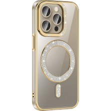 Başkenttekno Apple iPhone 15 Pro Kılıf Pırlanta Taş Tasarımlı Kablosuz Şarj Özellikli Karetta Silikon Kapak