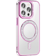 Başkenttekno Apple iPhone 14 Pro Max Kılıf Pırlanta Taş Tasarımlı Kablosuz Şarj Özellikli Karetta Silikon Kapak