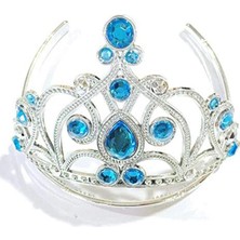 Mavi Taşlı Elsa Tacı Prses Tacı Kraliçe Tacı 16X14 cm