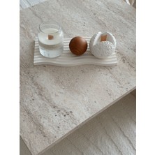 Dekoratif 3'lü Set (Dalgalı Tepsi, Ceviz Cam Kavanoz Mum, Meteor Mum)