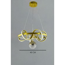 Gold Çemberli Kıvrım 3 Renk Ledli Salon Avizesi