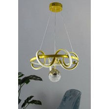 Gold Çemberli Kıvrım 3 Renk Ledli Salon Avizesi