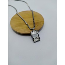 316L Çelik Gümüş Silver Renk Baget Pırlanta Taşlı Örme Zincirli Şık Kadın Kolye