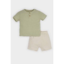 DeFacto Erkek Bebek 2'li Takım Kısa Kollu Müslin Tişört Beli Lastikli Şort E8378A525SM