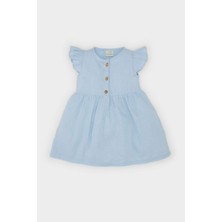 DeFacto Basic Düz Kısa Kollu Flamlı Poplin Yazlık Elbise Kız Bebek Z7402A225SM
