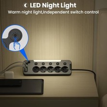 Bağımsız Anahtarlı 5'li Işıklı Akım Korumalı Çoklu Priz 4000W, 2x USB - 2x Type-C Giriş, Metal Ön Panel Uzatma Kablosu Köşe Beşli Priz, Topraklı, 2 Metre Kablo