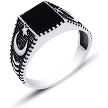 Silvera Telkari Gümüş Ay Yıldız Oniks Taşlı Erkek Yüzük 925 Ayar ST328