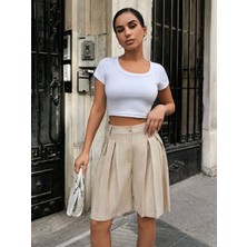 Pileli Keten Şort S24291
