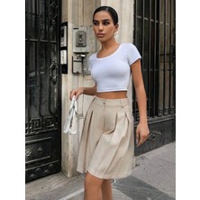 Pileli Keten Şort S24291