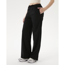 Ayma Active Kadın Siyah Bel Büzgülü Rahat Pantolon - Organik Pamuk, Bol Paça, Hafif ve Esnek Kumaş, Bel Büzgülü, Cepli, Günlük ve Ev Kullanımı İçin Konforlu Pantolon