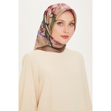 Armine Çiçek Desenli Twill Saf İpek Eşarp 9215D 34 35