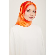 Armine Turuncu - Soğan Kabuğu Geçişli Çiçek Desen Tivil İpek Eşarp 9124 - 86