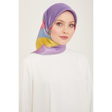 Armine Lila - Sarı Geçişli Monogram Desen Tivil İpek Eşarp 9111 - 82
