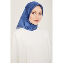 Armine Saks Mavi - Siyah Geometrik Desen Tivil İpek Eşarp 9151 - 38