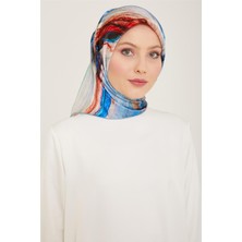 Armine Somon - Mavi Batik Desen Tivil İpek Eşarp 9102 - 35
