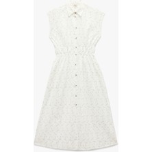 Koton Astarlı Düğmeli Fistolu Desenli Midi Kolsuz Gömlek Elbise