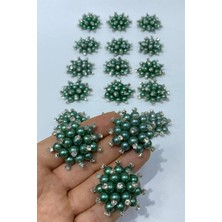 Zümrüt Yeşili  Inci Boncuklu Taşlı Broş