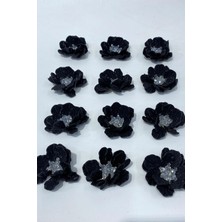 Siyah Sedef Yapraklı Kristal Boncuklu Incili Broş