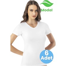 Tezzgelsin Kadın 6'lı V Yaka Yarım Kol Modal Atlet