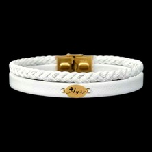 Archin Oval Motifli 14 Ayar Altın Plakalı Derili Kadınlara İsme Özel Bileklik-380İsim-BEYAZ