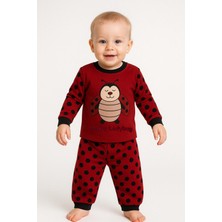 Trend Bebe Butik Kırmızı Uğur Böceği Desenli  Çocuk Pijama Takımı | Pamuklu Uzun Kollu Esnek Bel Alt Üst Takım