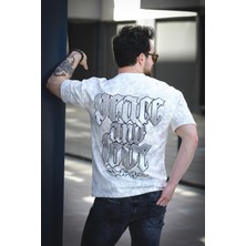 Peace And Love Yıkamalı Sırt ve Ön Baskılı Pamuklu Comfort Erkek Tshirt