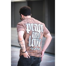 Peace And Love Yıkamalı Sırt ve Ön Baskılı Pamuklu Comfort Erkek Tshirt